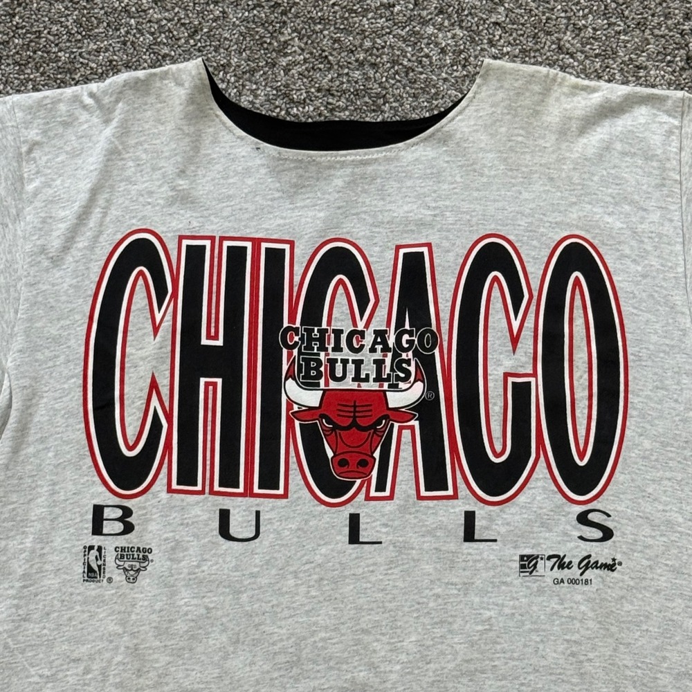 Vintage Chicago Bulls Reversible T-Shirt The Game Gray Black Mens Large NBA NOS‎